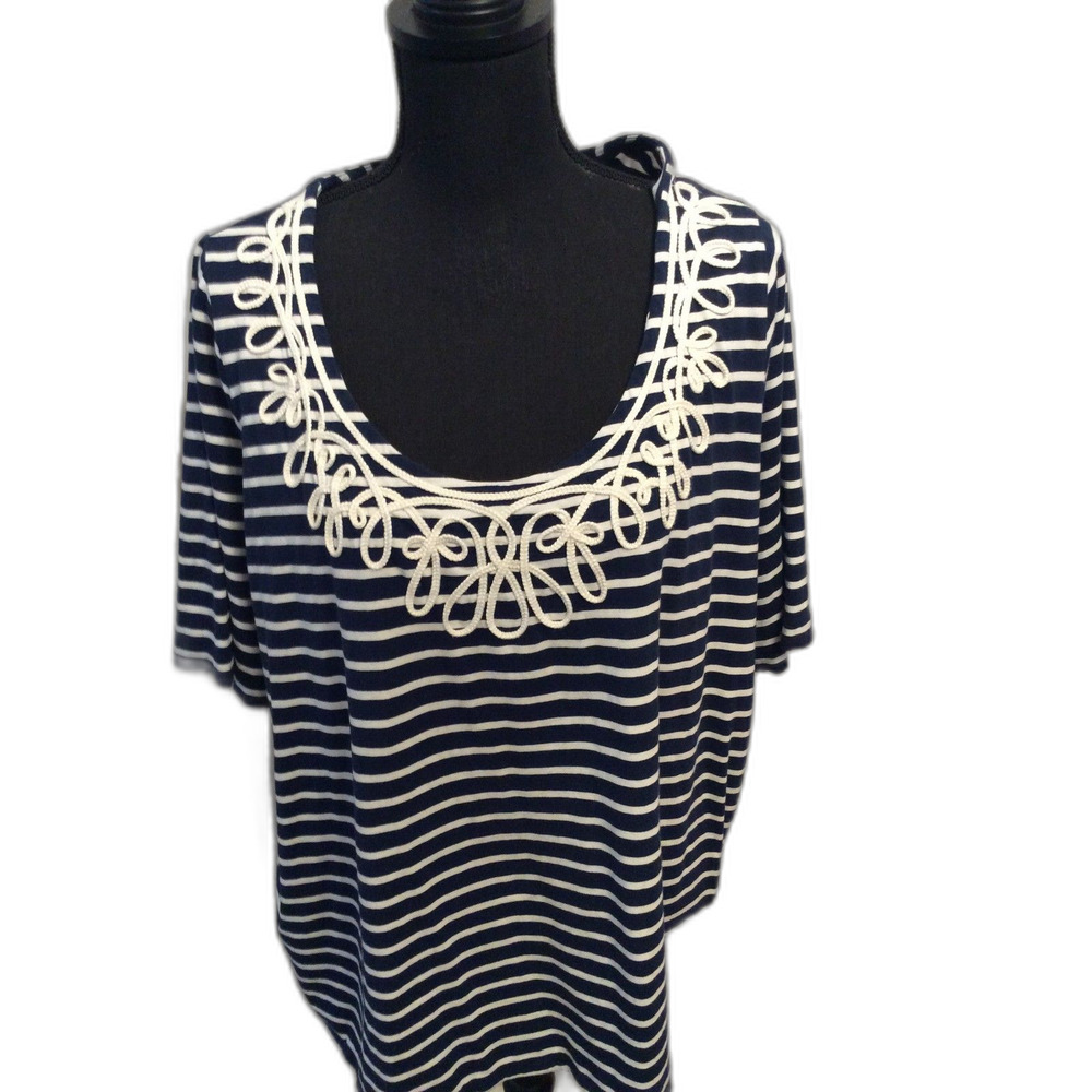 Plus size 3X Lands' End Cotton Blend Nautical Short sleeve shirt Rope Design